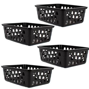 Imagem de Kit 4 Cestos Multiuso Organizador Médio Preto 20x15,5x6,5Cm - 123 Orga