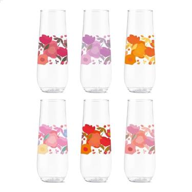 Imagem de TOSSWARE POP 255 g Flauta Crimson Blooms Series, conjunto com 6, qualidade premium, recicláveis, inquebráveis e óculos impressos de plástico transparente
