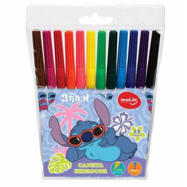Imagem de Canetinha Hidrocor 12 cores Stitch Molin