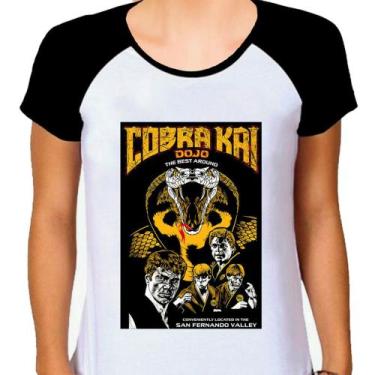 Imagem de Camiseta Raglan Feminina Branca Cobra Kai 04 - DESIGN CAMISETAS, Preto