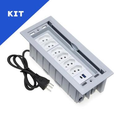 Imagem de Kit Caixas De Tomadas 7 Blocos 6 Tomadas 10A 2 USB 1 Tipo C - CONNECT 