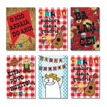 Imagem de Kit Placas Festa Junina Frases Divertidas Mdf 6 pçs 20x30 cm - Art Pri