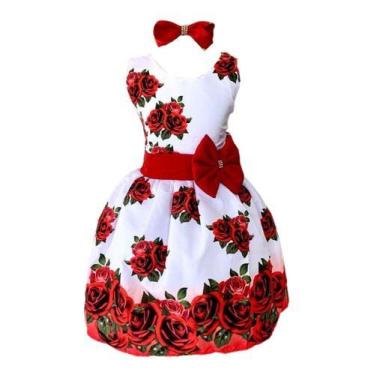 Imagem de Vestido Infantil Floral Rosas C/ Vermelho - Pequenos Encantos Baby, Ve