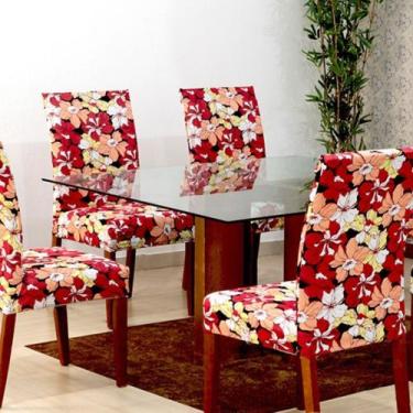 Imagem de Kit Capa Para Cadeira 4 Unidades Malha Gel Estampada - Decoralle, Flor