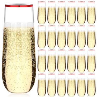 Imagem de Norme 24 peças de taças de champanhe de plástico de 265 ml, taças de champanhe de plástico sem haste, taças de mimosa inquebráveis, taças de champanhe transparentes para festa (vermelho)