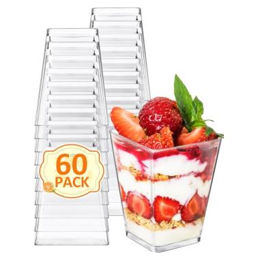 Imagem de NEEBAKE 60 conjuntos de copos de sobremesa de plástico de 140 g – copos de parfait, mini copos transparentes para sobremesa, copo pequeno para pudim, mousse, aperitivos