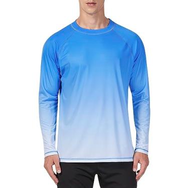 Imagem de KPSUN Camisas de natação masculinas UPF 50+ Rash Guard manga longa proteção solar UV camisa de praia secagem rápida camiseta de pesca, Gradiente azul claro, G