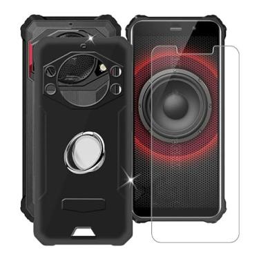 Imagem de YQINHHME Capa preta para Fossibot F101 (5,4 polegadas) com 1 x suporte de anel de metal para celular de vidro temperado + 360°, capa de TPU à prova de choque de silicone macio fino e macio à prova de