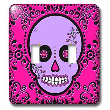 Imagem de 3dRose LLC lsp_28869_2 Day of The Dead Skull Día De Los Muertos Sugar Purple Pink Black Scroll Design Interruptor duplo