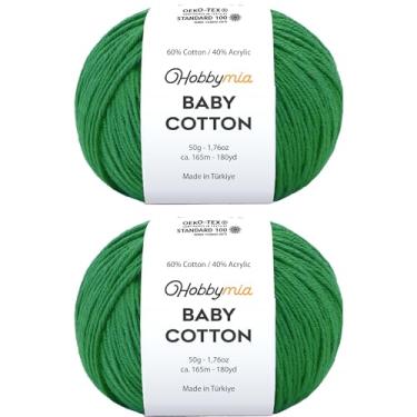 Imagem de HobbyMia Fio de algodão para bebês para crochê - 50 g / 180 m - (2) fio fino, peso esportivo - fio Amigurumi macio para linha de crochê - 60% algodão e 40% acrílico (verde floresta, 2 bolas)