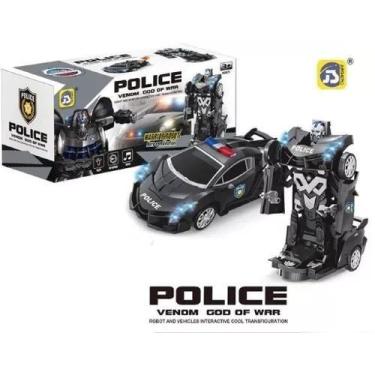 Imagem de Carro Policia Robô Car Transformes Vira Robo Com Luz E Som - DM TOYS