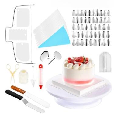 Imagem de 73Pcs Kit de ferramentas para decoração de bolos, suprimentos para assar, plataforma giória, saco de confeitar, ponta, espátula, faça você mesmo, bolo, cupcake, decoração, conjunto de ferramentas