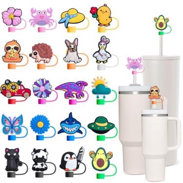 Imagem de Conjunto de acessórios para copos Stanley incluindo 20 tampas para canudos de 9 a 10 mm, tampões de canudo fofos para copos térmicos Stanley de 1 l e 900 ml