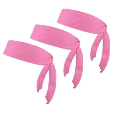 Imagem de PATIKIL Faixa de cabeça com laços de cabeça, pacote com 3 faixas de cabeça Ninja Karate ajustáveis, esportivas, com absorção de suor, para treino para homens e mulheres, corrida, tênis, ioga, rosa