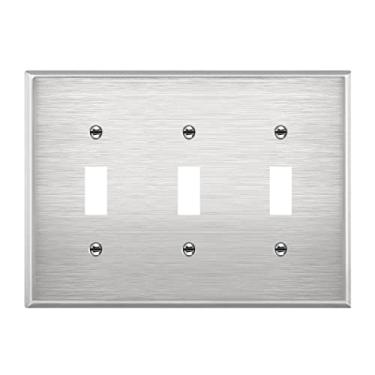 Imagem de ENERLITES Triple Toggle Light Switch Metal Cover Plate, Stainless Steel Wall Plate, Corrosion Resistant, 430 Stainless Steel, Mid-Size 3-Gang 4.88" x 8.58", UL Listed, 7713M, Silver