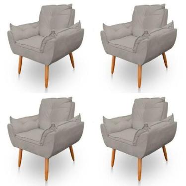 Imagem de Kit 4 Poltronas Decorativa Opala Sala de Estar Tecido Suede Cinza Clar