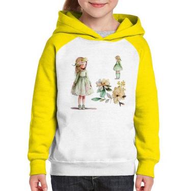 Imagem de Moletom Infantil Meninas e Flores - Foca na Moda, Branco, Amarelo, 12