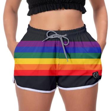 Imagem de Short Praia Premium Feminino Colorido Arco Íris Estampado Academia Fit
