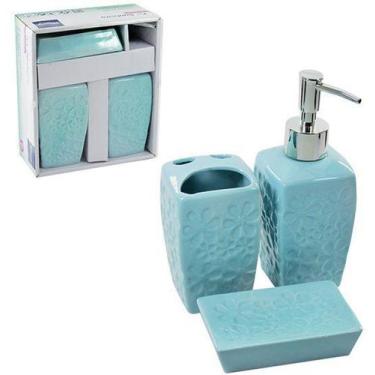 Imagem de Jogo Para Banheiro De Porcelana Lunnar Relevo Flor Com 3 Pec - Oem