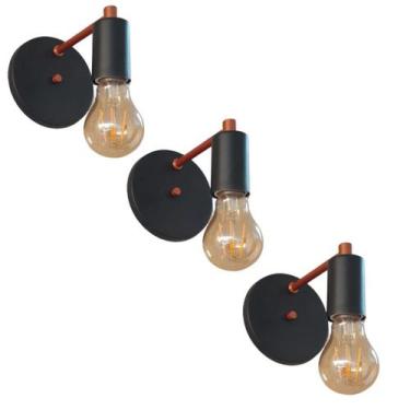 Imagem de Kit 3 Arandelas Parede Industrial Vintage Lavabo Preto/Cobre - Poli Lu