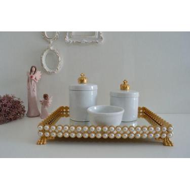 Imagem de Kit Higiene Bebê Porcelana Bandeja Perola Cotonete Potes K036 - Cirand