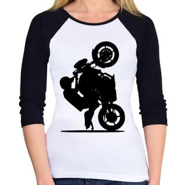 Imagem de Baby Look Raglan Moto Grau XJ6 Manga 3/4 - Foca na Moda, Branco, Preto