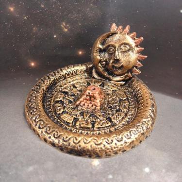 Imagem de Incensário Pratinho Miniatura Sol E Lua DOURADO - Decore Casa