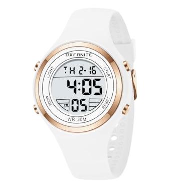 Imagem de OXFANITE Relógios digitais femininos, moda para esportes ao ar livre, à prova d'água, com pulseira de silicone, cronômetro, despertador, calendário, relógio de pulso feminino, 9001-Branco, relógios