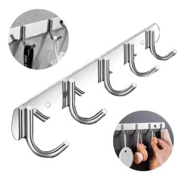 Imagem de Suporte Cabide De Parede Com Gancho Para Roupas Vassoura Rodo Pá 5 Lug