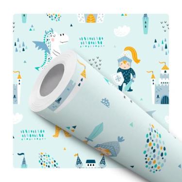 Imagem de Papel de Parede Adesivo Medieval Dragão Azul Infantil Bebê Moderno Qua