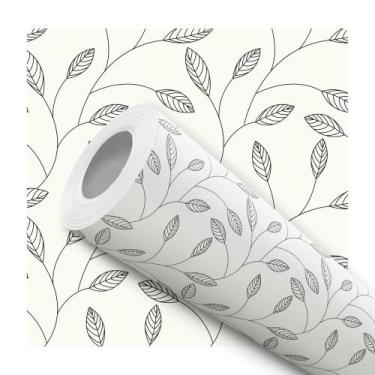 Imagem de Papel de Parede Adesivo Folhas Folhagem Preto Bege Claro Elegante Mini