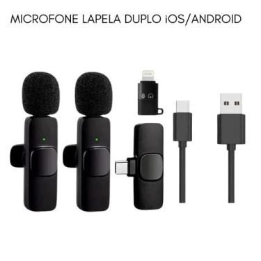 Imagem de Microfone Duplo Lapela Filtro de Ruído Compatível Android e iOS Vlog -