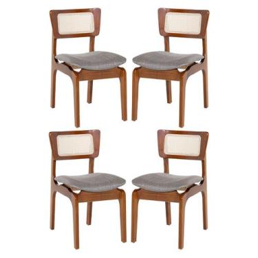 Imagem de Kit 4 Cadeiras de Jantar Portugal em Madeira Imbuia Tela Rattan Linho 