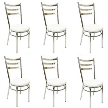 Imagem de Kit 6 Cadeiras de Cozinha Redonda Reforçada Cromada Assento Grosso Bra