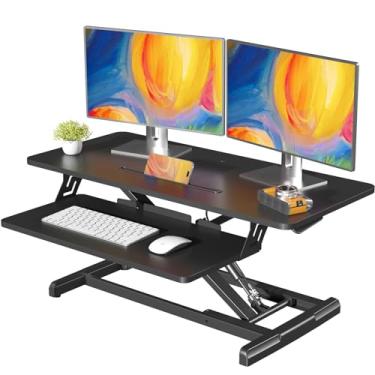 Imagem de JOY worker Conversor de mesa em pé, suporte de mesa ajustável de 89 cm de altura com bandeja de teclado, suporte para estação de trabalho de mesa para laptop, placa de partículas, preto