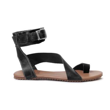 Imagem de Rasteira Gladiadora Feminina Sandália Flat de Couro Elegante Tamanho especial (Preto, BR, Adulto, Numérico, 35)