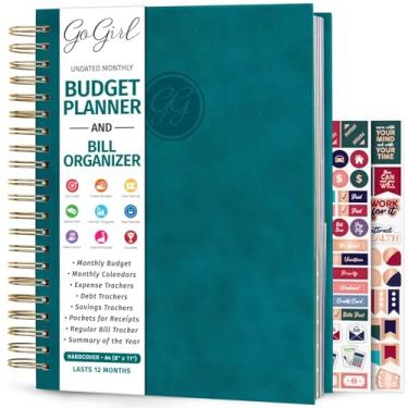 Imagem de GoGirl Agenda de orçamento e organizador mensal de notas – Livro financeiro mensal com bolsos. Diário de caderno de cronômetro de custos para controlar o seu dinheiro, capa dura em espiral tamanho A4, dura 1 ano – azul-petróleo escuro