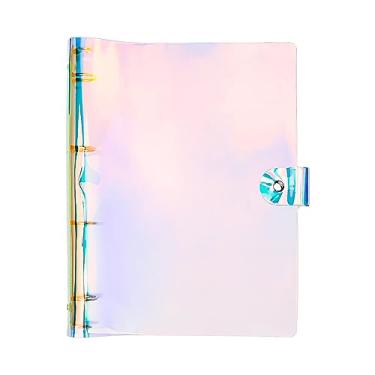 Imagem de Fichário a laser A4 de PVC macio, 4 anéis, capa de agenda recarregável com fecho de botão de pressão, anel redondo, pasta de folhas soltas para páginas de diário de planejador de viagem (laser)