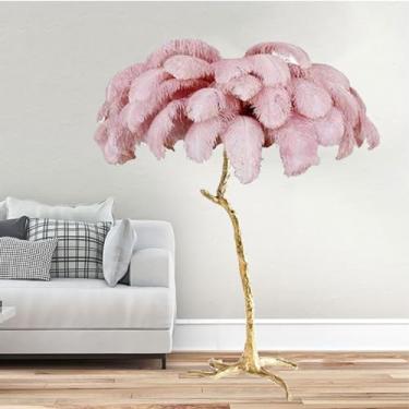 Imagem de Luminária de chão moderna para decoração de sala de estar e quarto, luminária de chão de penas de avestruz com abajur dourado corpo alto luz de pé para sala de estar, decoração de escritório em casa