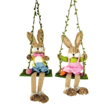 Imagem de Coelho Casal No Balanço 35X17X18Cm Pendente Páscoa - Inigual