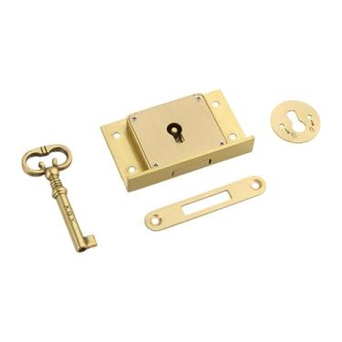 Imagem de Fenteer Conjunto de fechadura de armário com chave, fechadura de porta de armário de latão, resistente, decoração de casa, móveis, design vintage para caixa, Ouro, Fechadura