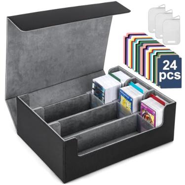 Imagem de Estojo de baralho para cartões colecionáveis 1800+, caixa de armazenamento de cartões MTG, caixa de armazenamento de couro com fecho magnético para Magic Commander, MTG, YuGiOh, PKM e cartões