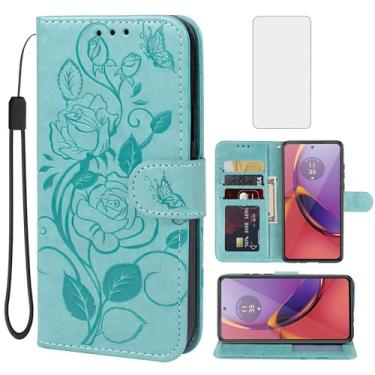 Imagem de Vavies Capa para Moto G84, Motorola G84 XT2347 Capa carteira com protetor de tela de vidro temperado, flor de couro flip suporte para cartão de crédito capa para celular Motorola Moto G84 5G verde