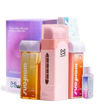 Imagem de waxfans Kit de Cera Roll On, Kit de Depilação para Pele Sensível, Rolo de Cera, Aquecedor de Cera Roll On para Remoção de Pelos, Kit de Depilação Em Casa para Mulheres e Homens, Aquecedor de Cera Macia para Áreas Maiores Do Corpo (Rosa)