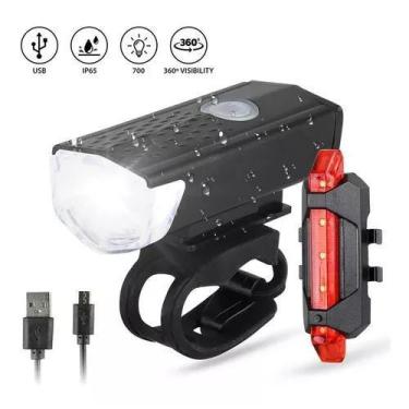 Imagem de Kit Ciclismo Bike Bicicleta Lanterna Farol Pisca Led  Usb Recarregável