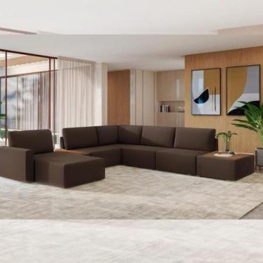 Imagem de Sofá de Canto 5 lugares com Chaise Modular Moderno Premium Veludo Marr