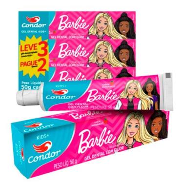 Imagem de Kit 3 Pasta dente Bebe infantil Barbie OU Hot Wheels sabor Morango 50g