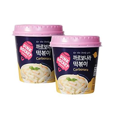 Imagem de Kit Topokki Bolinho de Arroz Coreano Instantâneo sabor Carbonara Pink Rocket 120g - 2 Copos