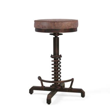 Imagem de BOKKOLIK Banqueta de bar vintage ajustável de 45,7 a 55,88 cm de altura com assento giratório de poliuretano banquinho rústico de loja de fazenda cadeira de jantar na sala de jantar