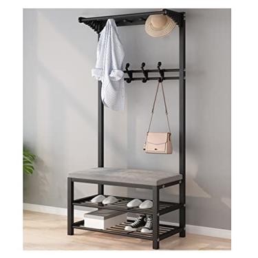Imagem de Banco de entrada com cabideiro, banco de armazenamento de árvore 4 em 1, cabideiro, banco de sapatos com ganchos, sapateira, almofada de veludo, fácil de montar